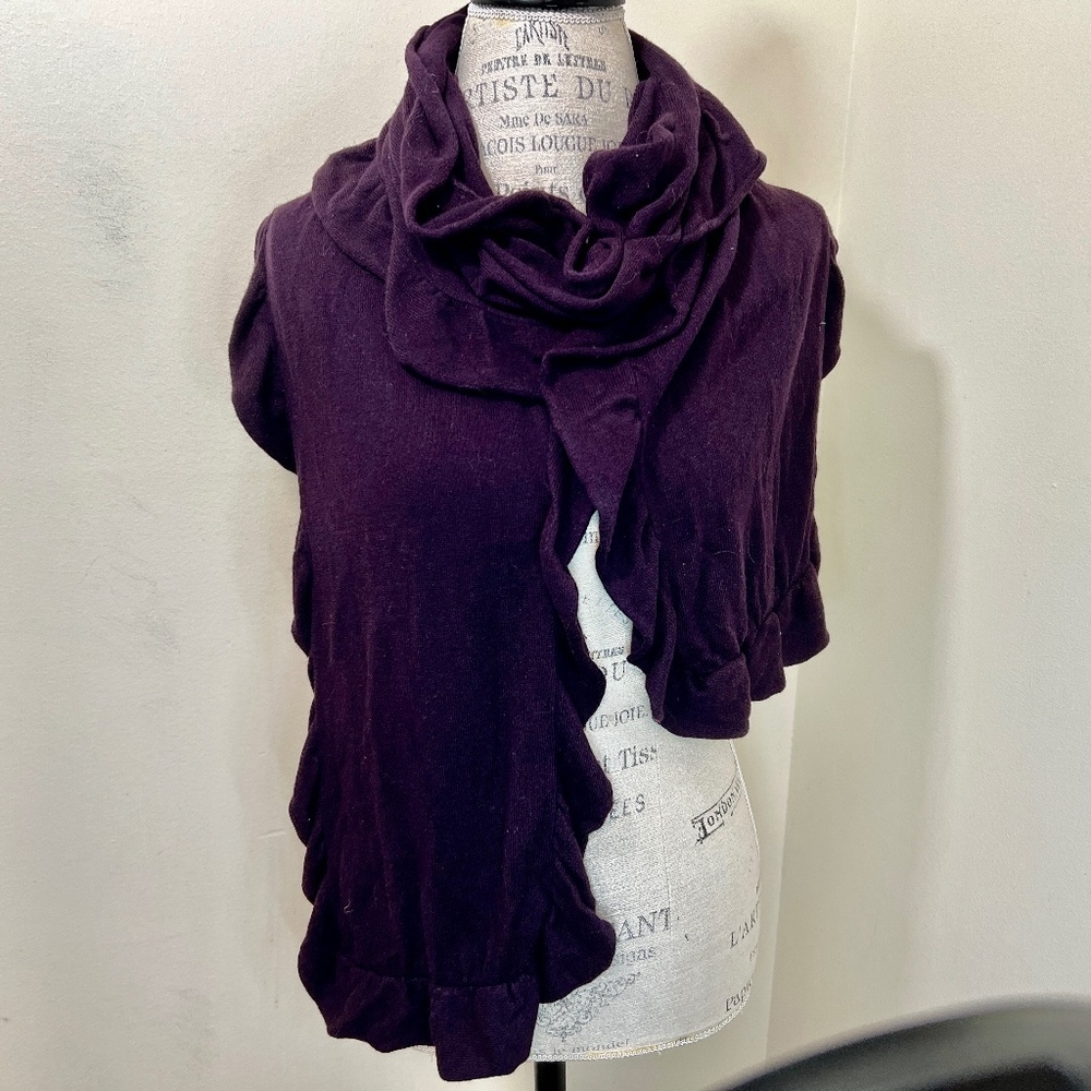 GAP vintage gorgeous dark purple plum scarf viscose, cotton, angora with ruffles